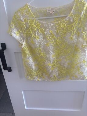 Anthropologie Yellow Floral Lace Overlay Women's Top